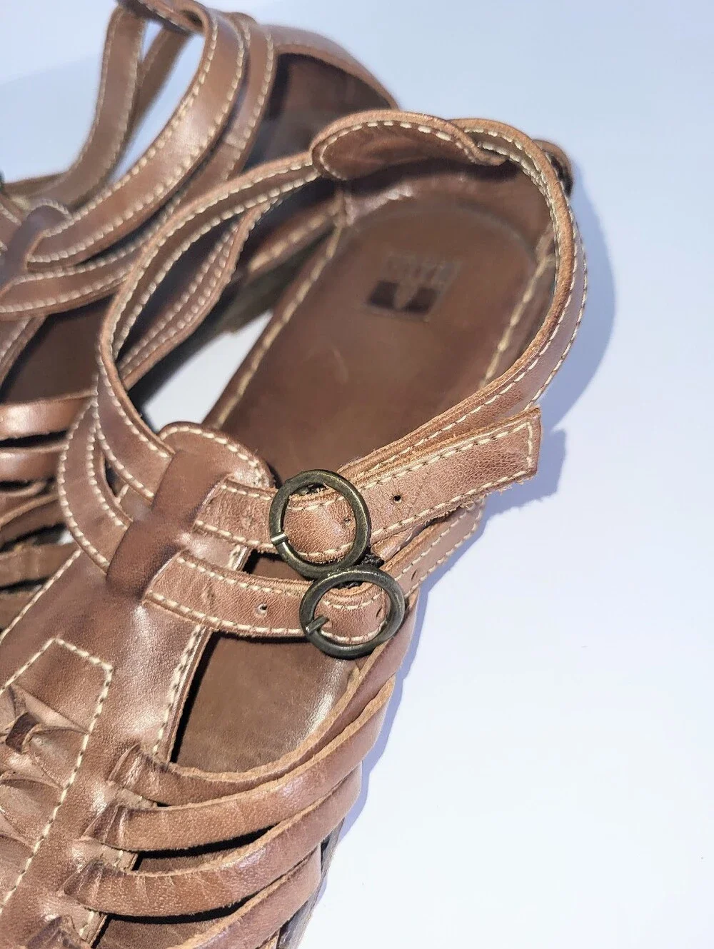 Frye Kayla Huarchi Sandals Genuine Leather Caged Gladiator Brown Size 8.5 B